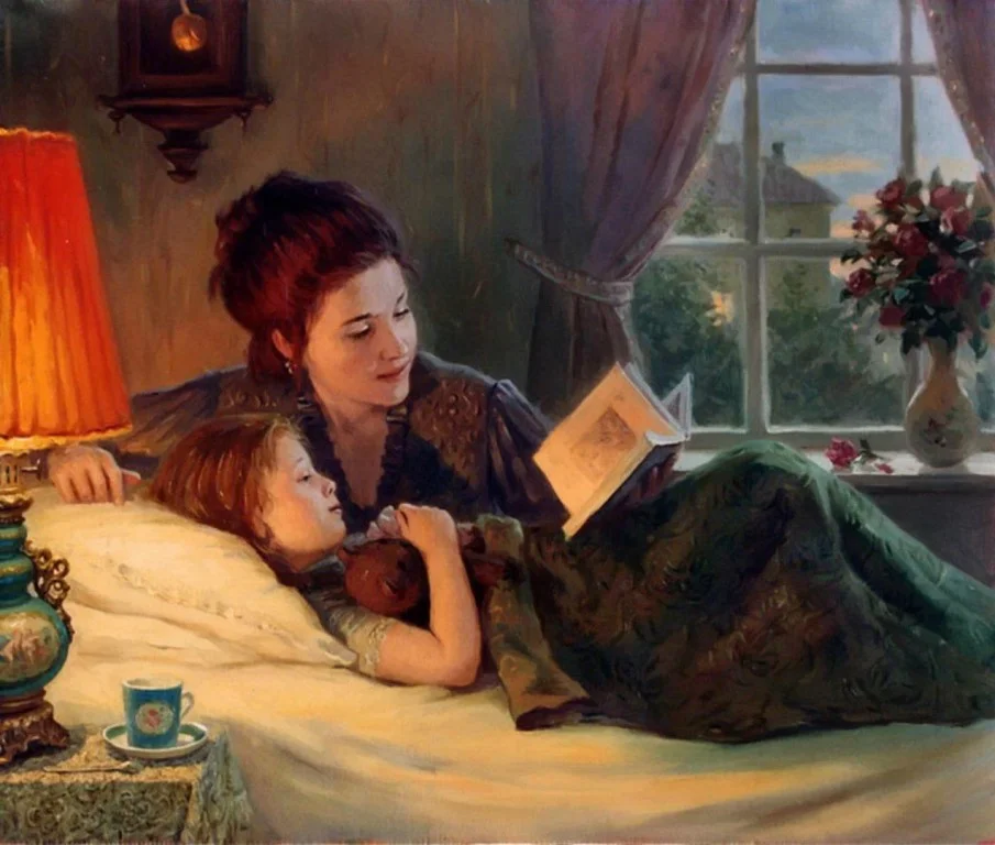 Mama leyendo a su hija - La educación de los hijos según San Juan Crisóstomo 
