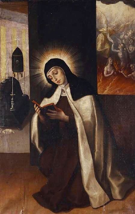 Santa Teresa orando por las almas del purgatorio - Los santos y sus experiencias con las almas en el purgatorio
